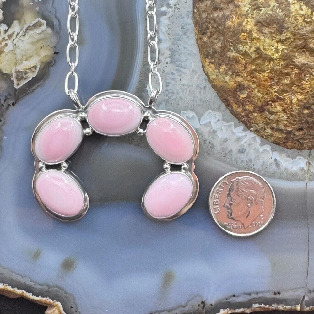 Native American Sterling Silver 5 Oval Pink Conch Naja Pendant W/Chain For Women - Picture 8 of 10
